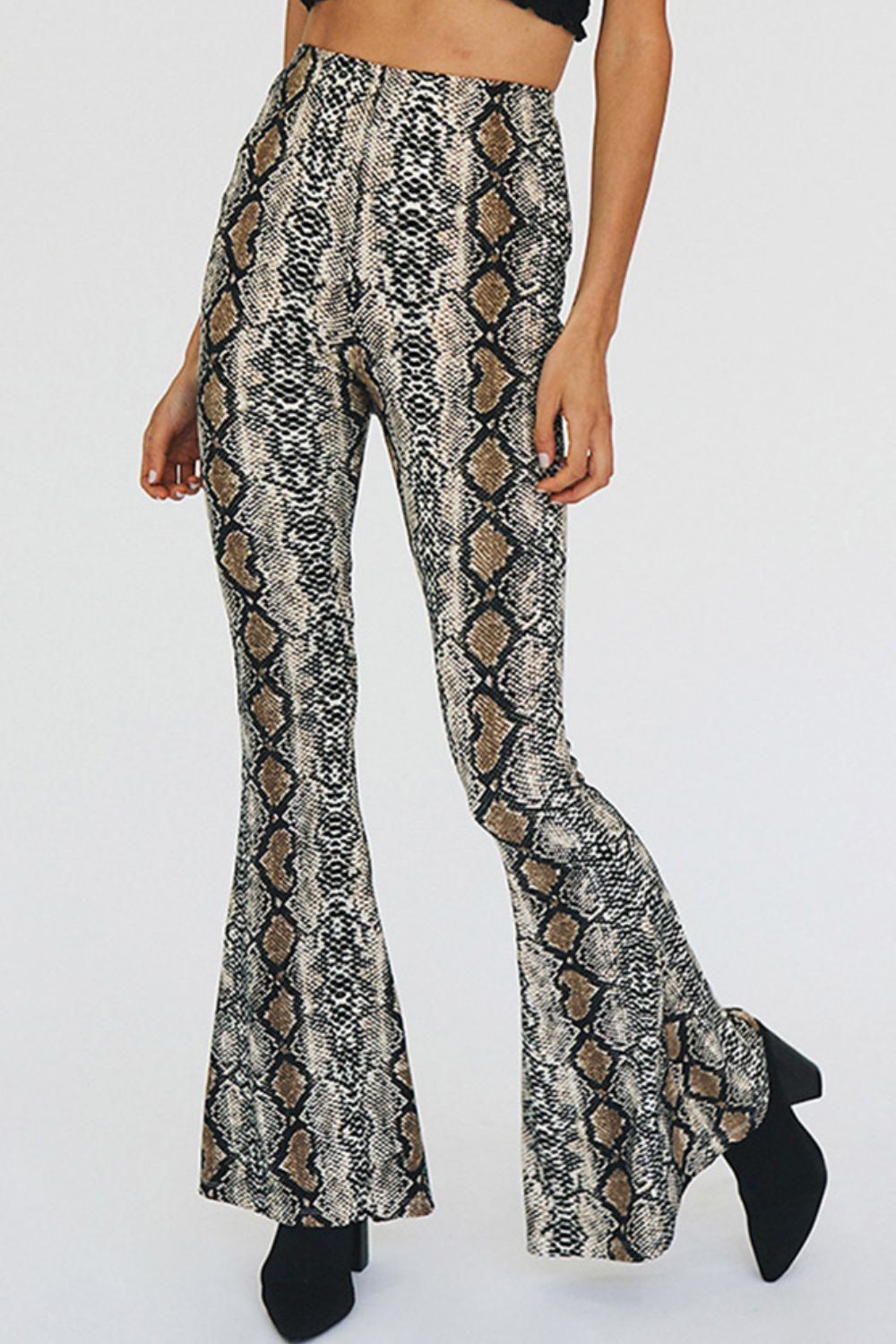 Snakeskin Print Flare Pants-Mope's Closet