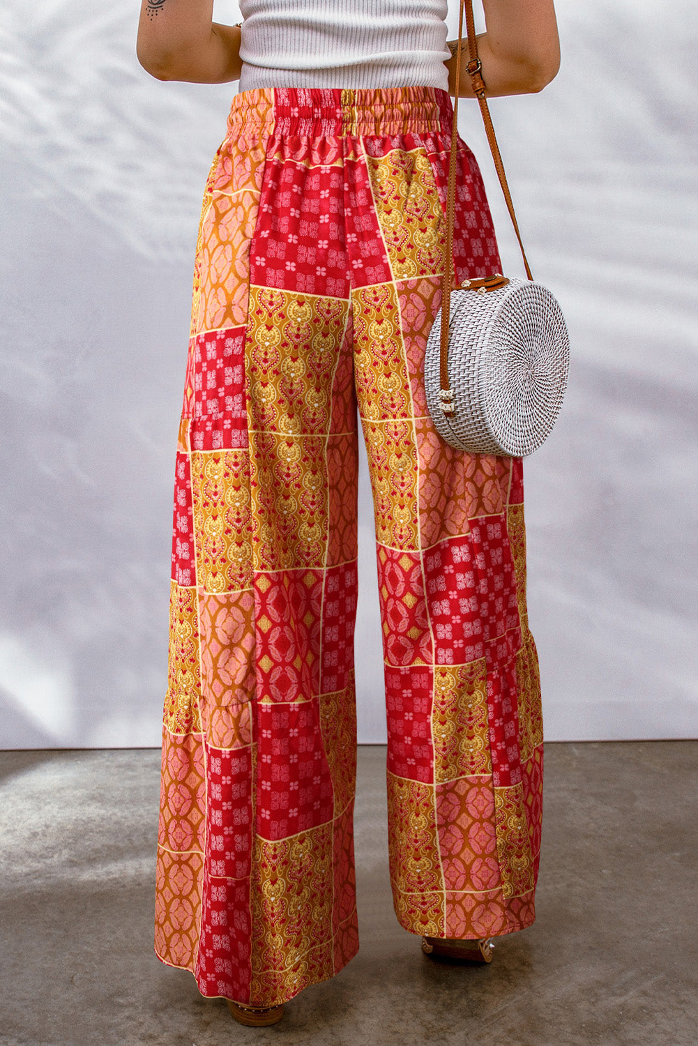 Bohemian Patchwork Drawstring Wide Leg Pants-Mope's Closet