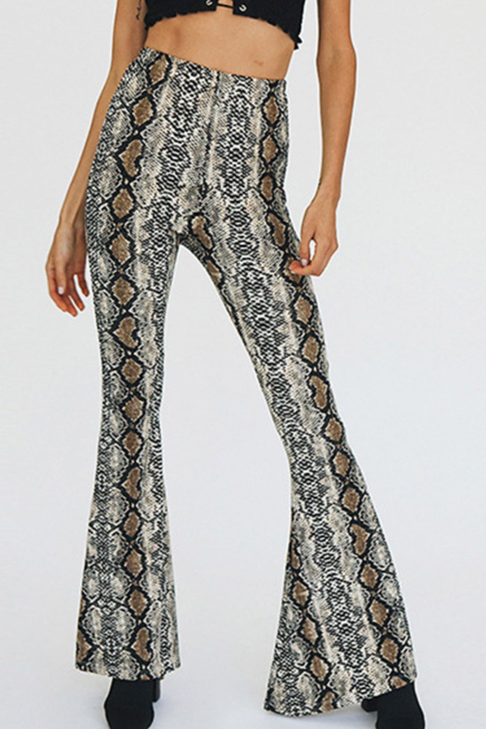 Snakeskin Print Flare Pants-Mope's Closet