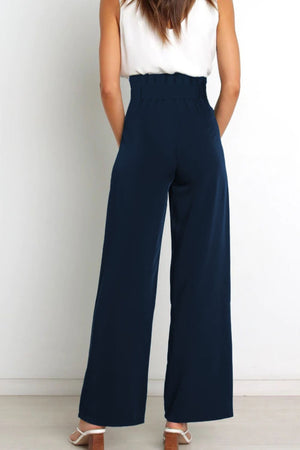 Tie Front Paperbag Wide Leg Pants-Mope's Closet