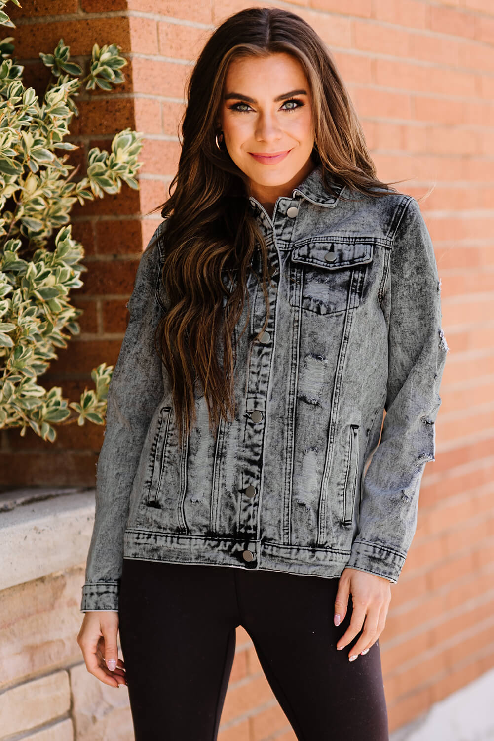 Acid Wash Distressed Denim Jacket-Mope's Closet