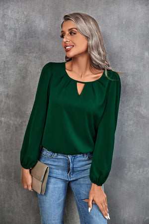 Pleated Detail Cutout Puff Sleeve Blouse-Mope's Closet