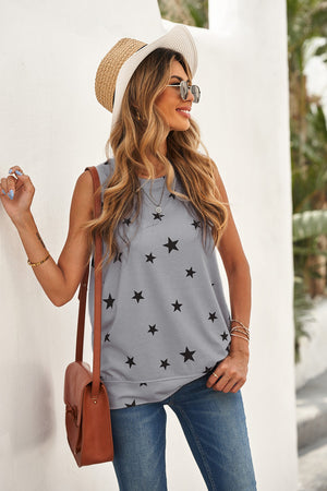 Star Print Tank with Slits-Mope's Closet