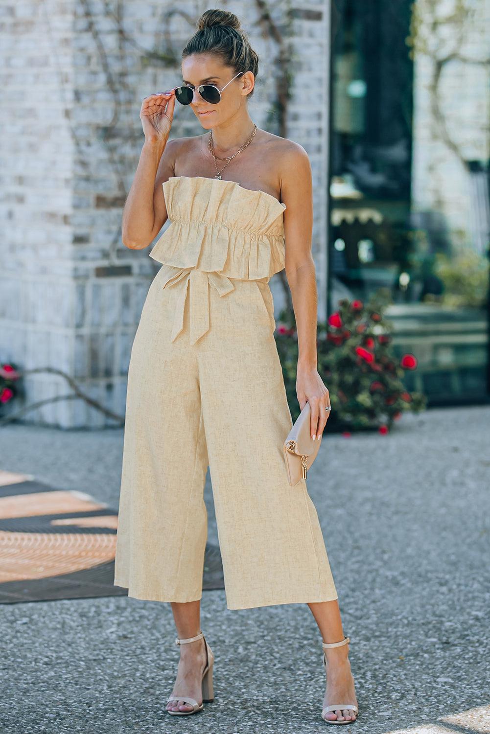 Ruffled Strapless Wide Leg Jumpsuit-Mope's Closet