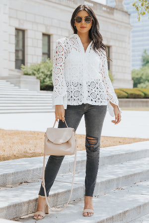 Button-Up Lace Collared Shirt-Mope's Closet