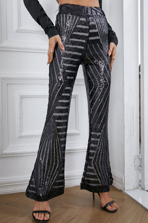 Sequin High Waist Flared Pants-Mope's Closet