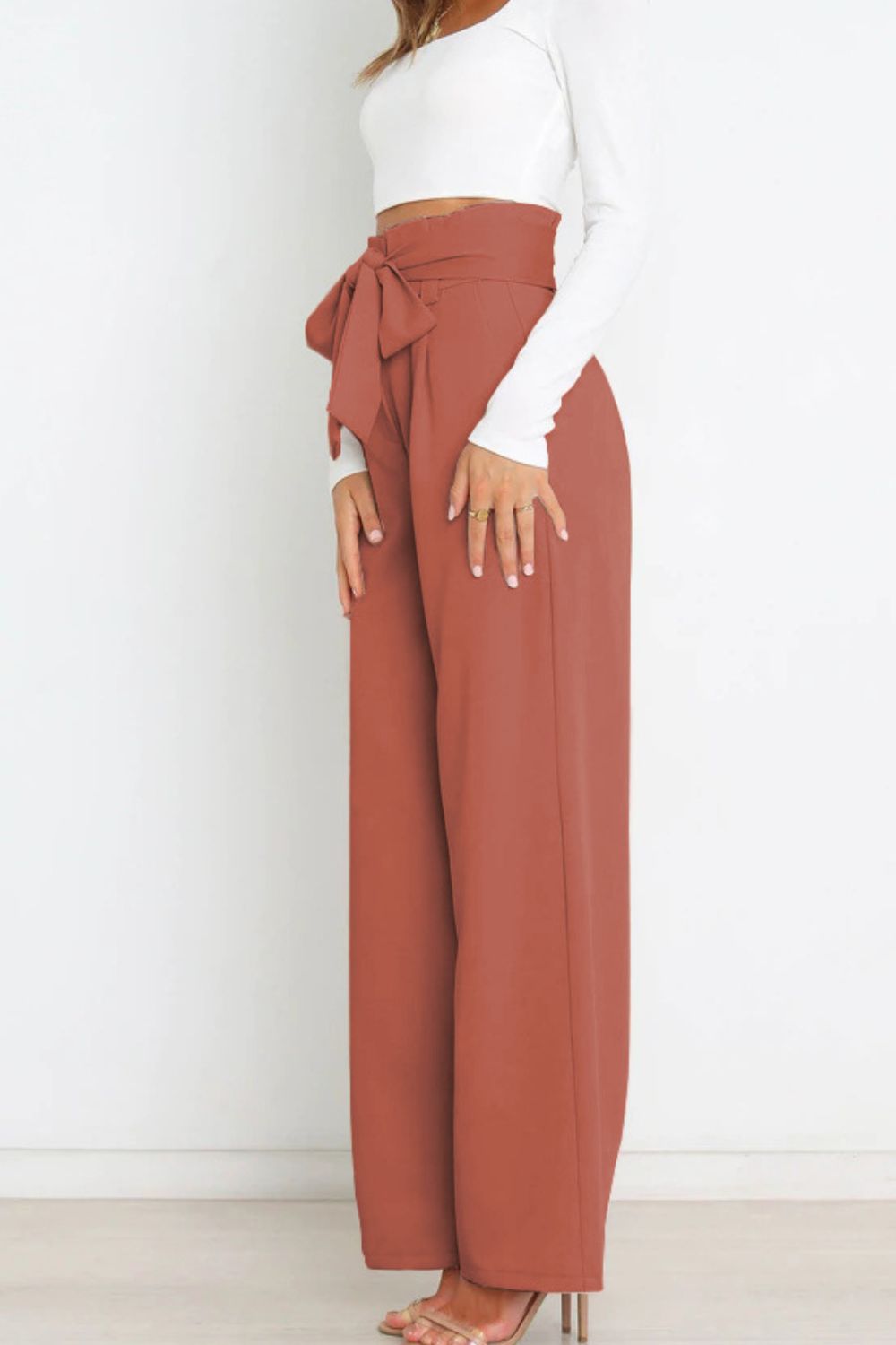 Tie Front Paperbag Wide Leg Pants-Mope's Closet