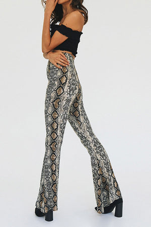 Snakeskin Print Flare Pants-Mope's Closet