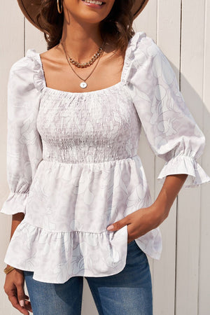 Floral Smocked Ruffled Babydoll Top-Mope's Closet