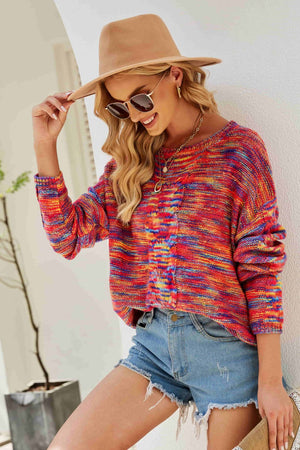 Multicolored Cable-Knit Drop Shoulder Sweater-Mope's Closet