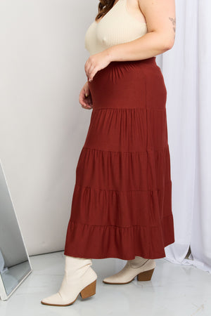 Zenana Wide Waistband Tiered Midi Skirt-Mope's Closet