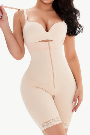 Full Size Lace Detail Zip-Up Under-Bust Shaping Bodysuit-Mope's Closet