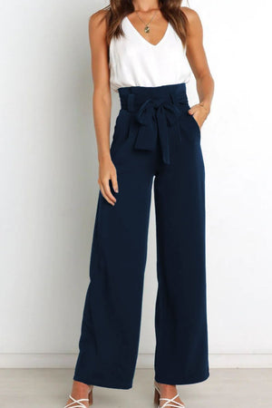 Tie Front Paperbag Wide Leg Pants-Mope's Closet