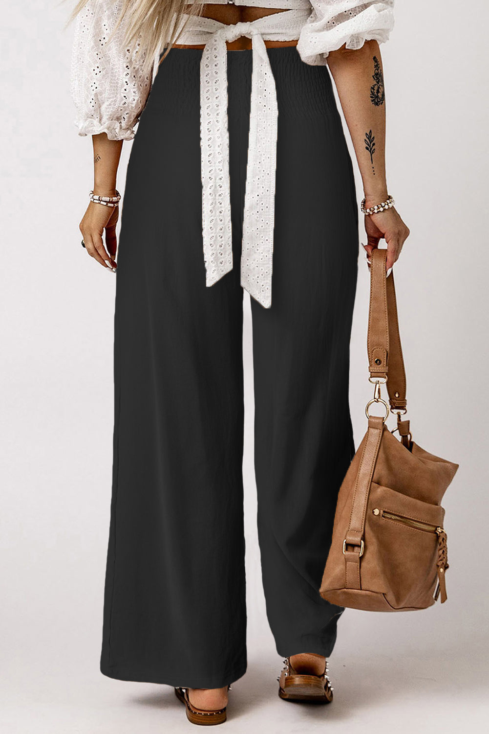 Smocked High Waist Wide Leg Pants-Mope's Closet