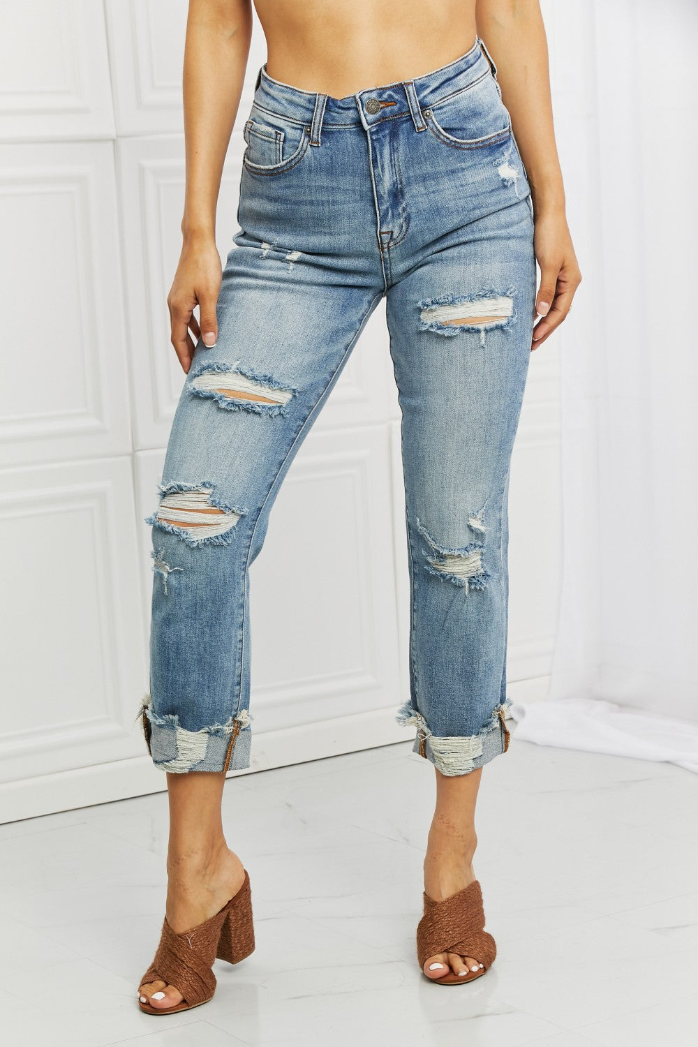 RISEN Full Size Leilani Distressed Straight Leg Jeans-Mope's Closet