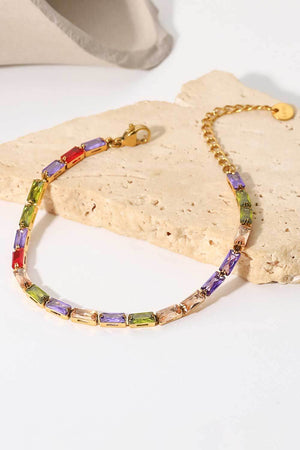 18K Gold Plated Multicolored Cubic Zirconia Bracelet-Mope's Closet