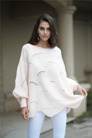 Openwork Boat Neck Sweater with Scalloped Hem-Mope's Closet