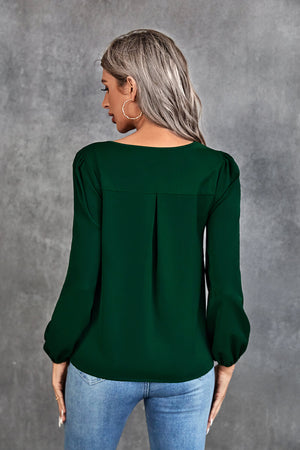 Pleated Detail Cutout Puff Sleeve Blouse-Mope's Closet