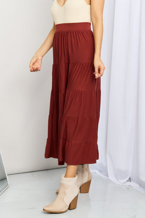 Zenana Wide Waistband Tiered Midi Skirt-Mope's Closet