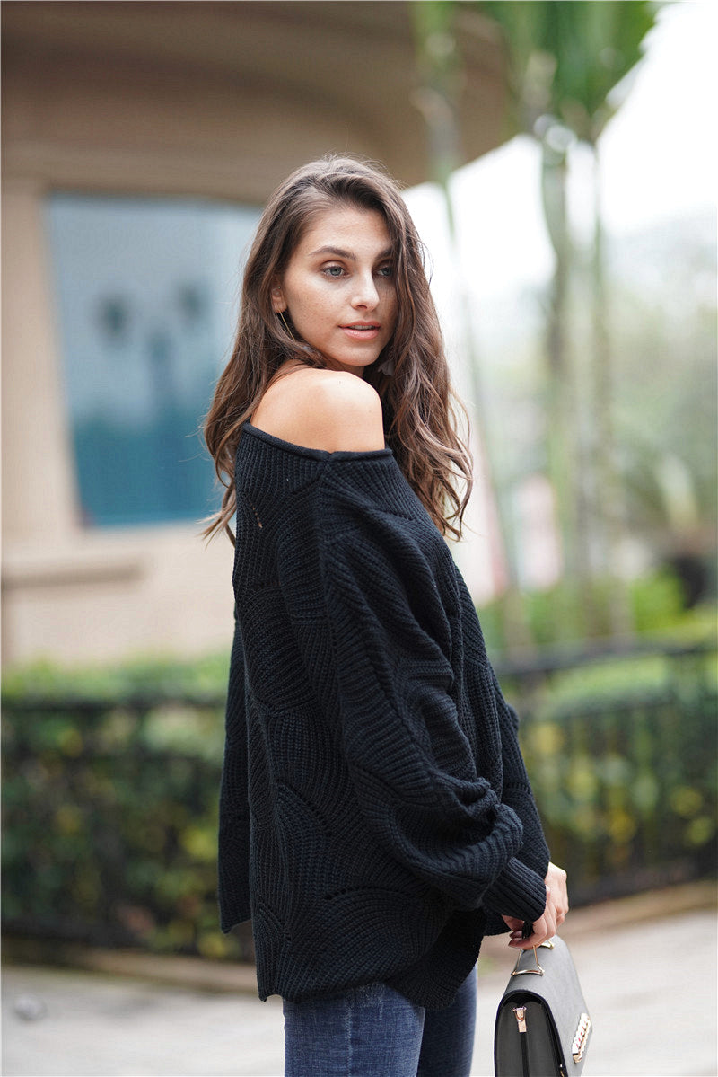 Openwork Boat Neck Sweater with Scalloped Hem-Mope's Closet