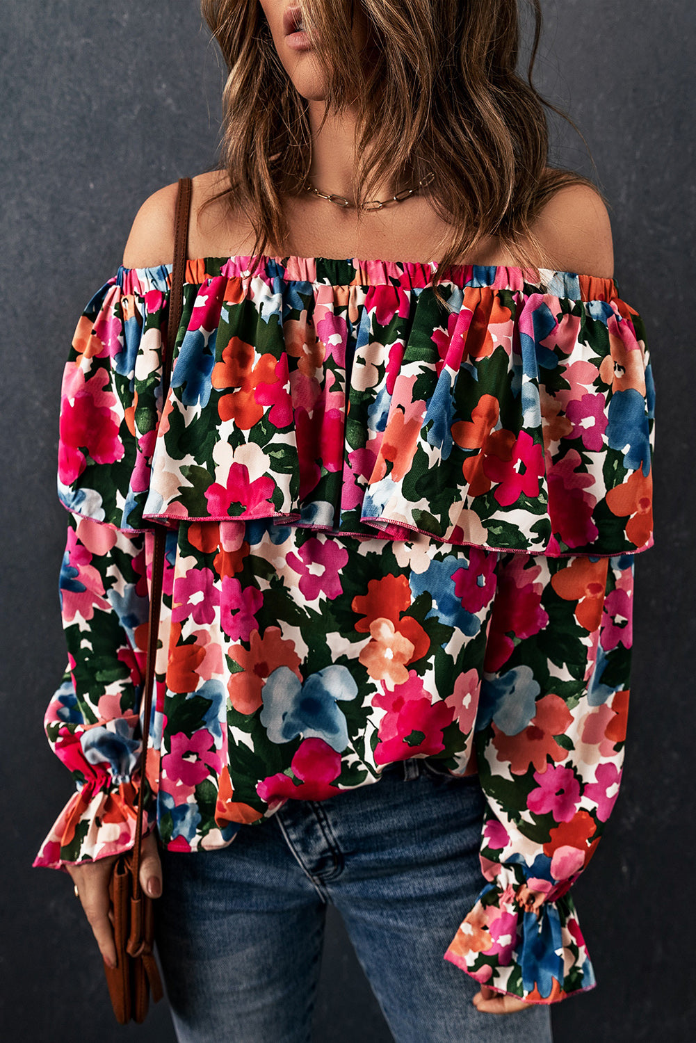 Floral Off-Shoulder Flounce Sleeve Layered Blouse-Mope's Closet