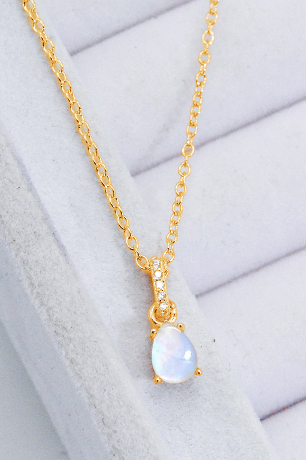 Moonstone Teardrop Pendant Necklace-Mope's Closet