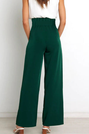 Tie Front Paperbag Wide Leg Pants-Mope's Closet