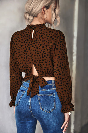 Animal Print Tie-Back Cropped Blouse-Mope's Closet