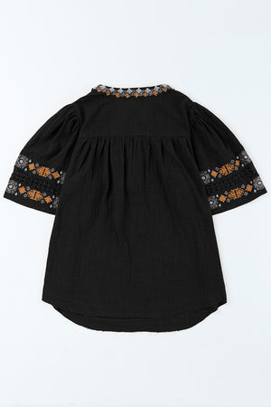 Bohemian Tassel Half Puff Sleeve Top-Mope's Closet