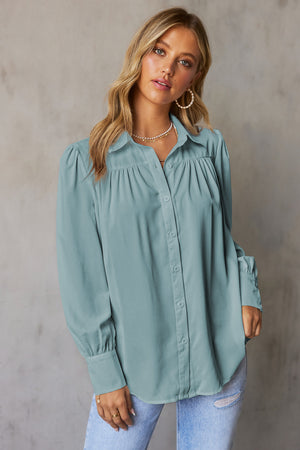 Gathered Detail Puff Sleeve Shirt-Mope's Closet