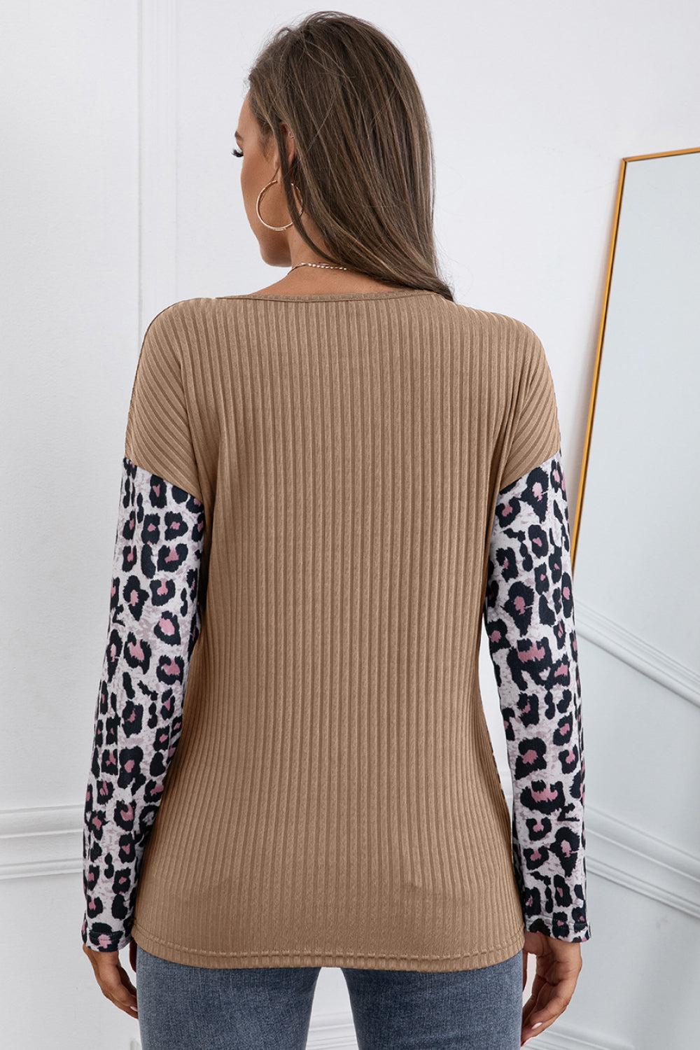 Leopard Patch Color Block Knit Top-Mope's Closet