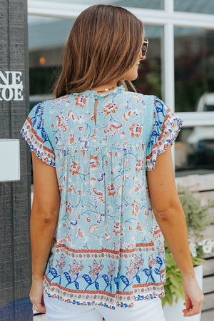 Floral Flutter Sleeve Sleeveless Blouse-Mope's Closet