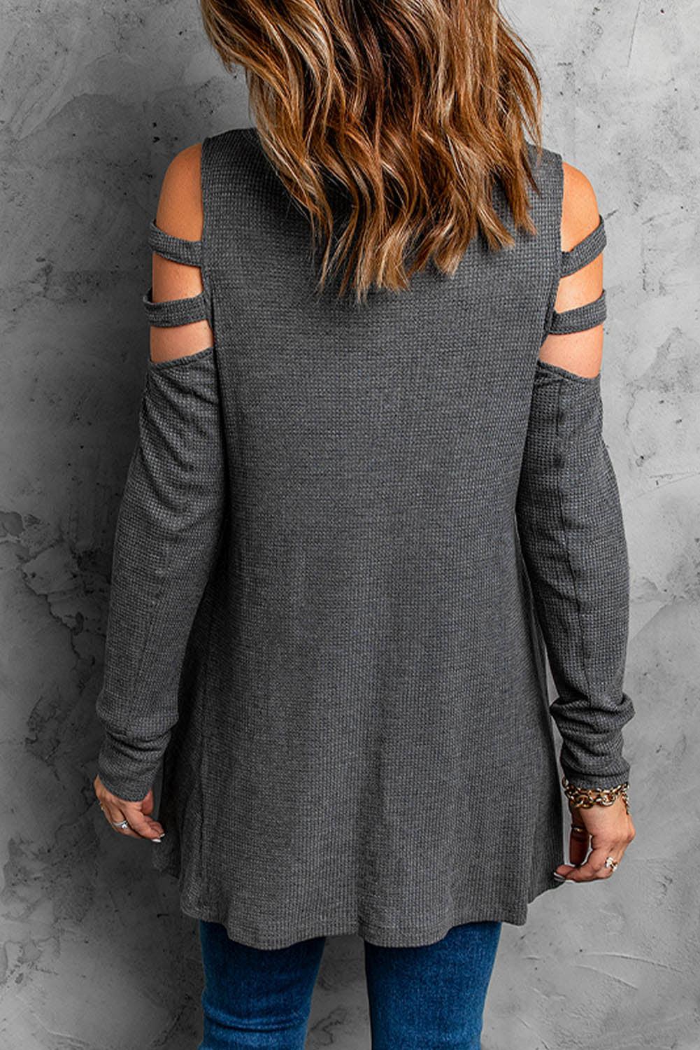 Cutout Waffle Knit Tunic Top-Mope's Closet