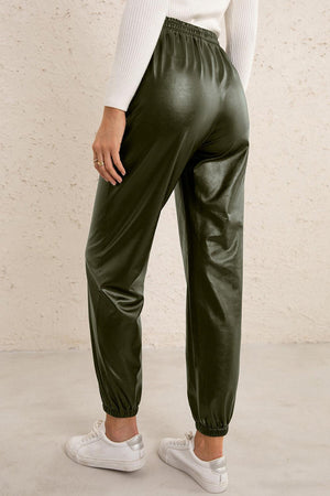 Elastic Waist PU Leather Joggers-Mope's Closet