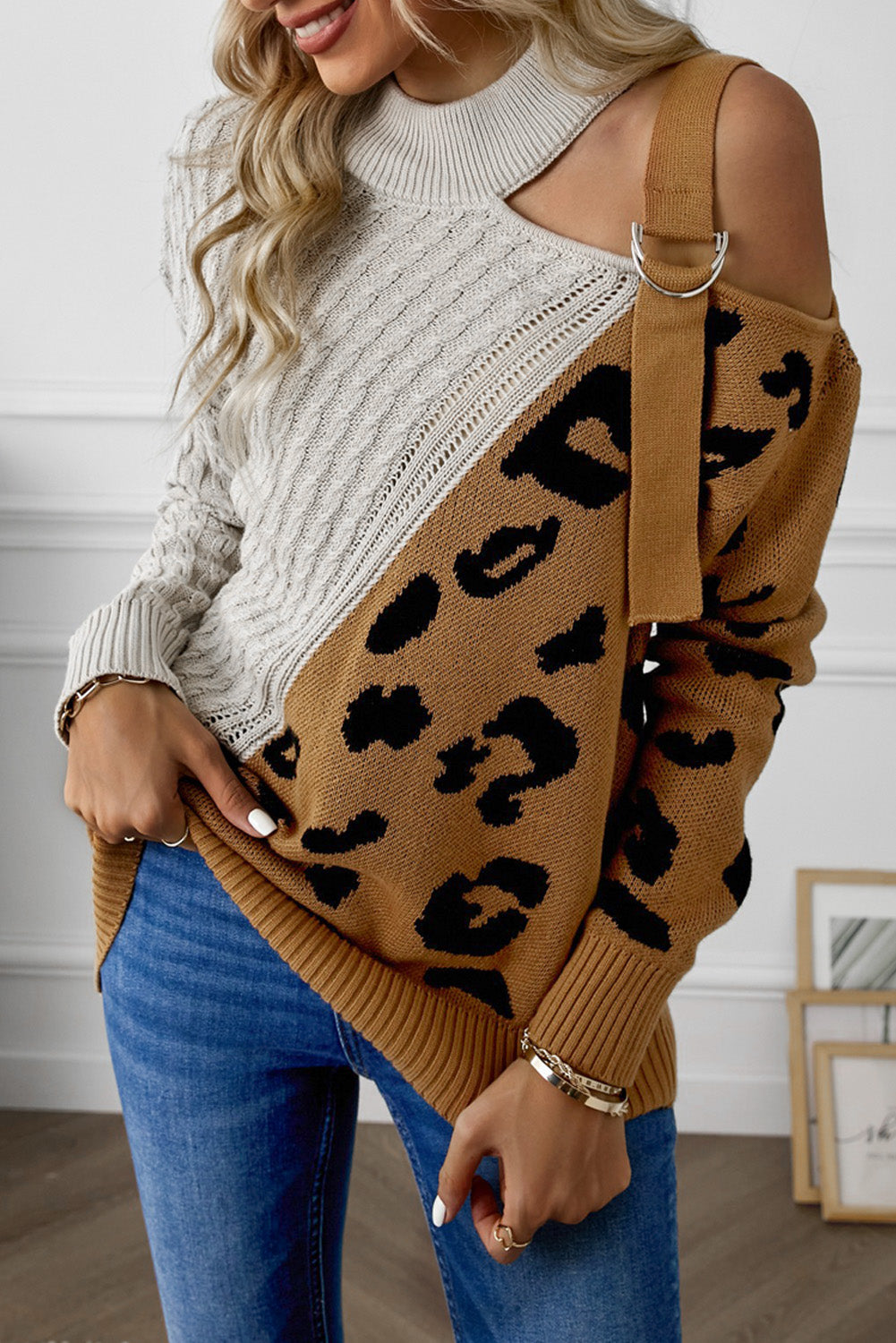 Leopard Block Turtleneck Sweater-Mope's Closet