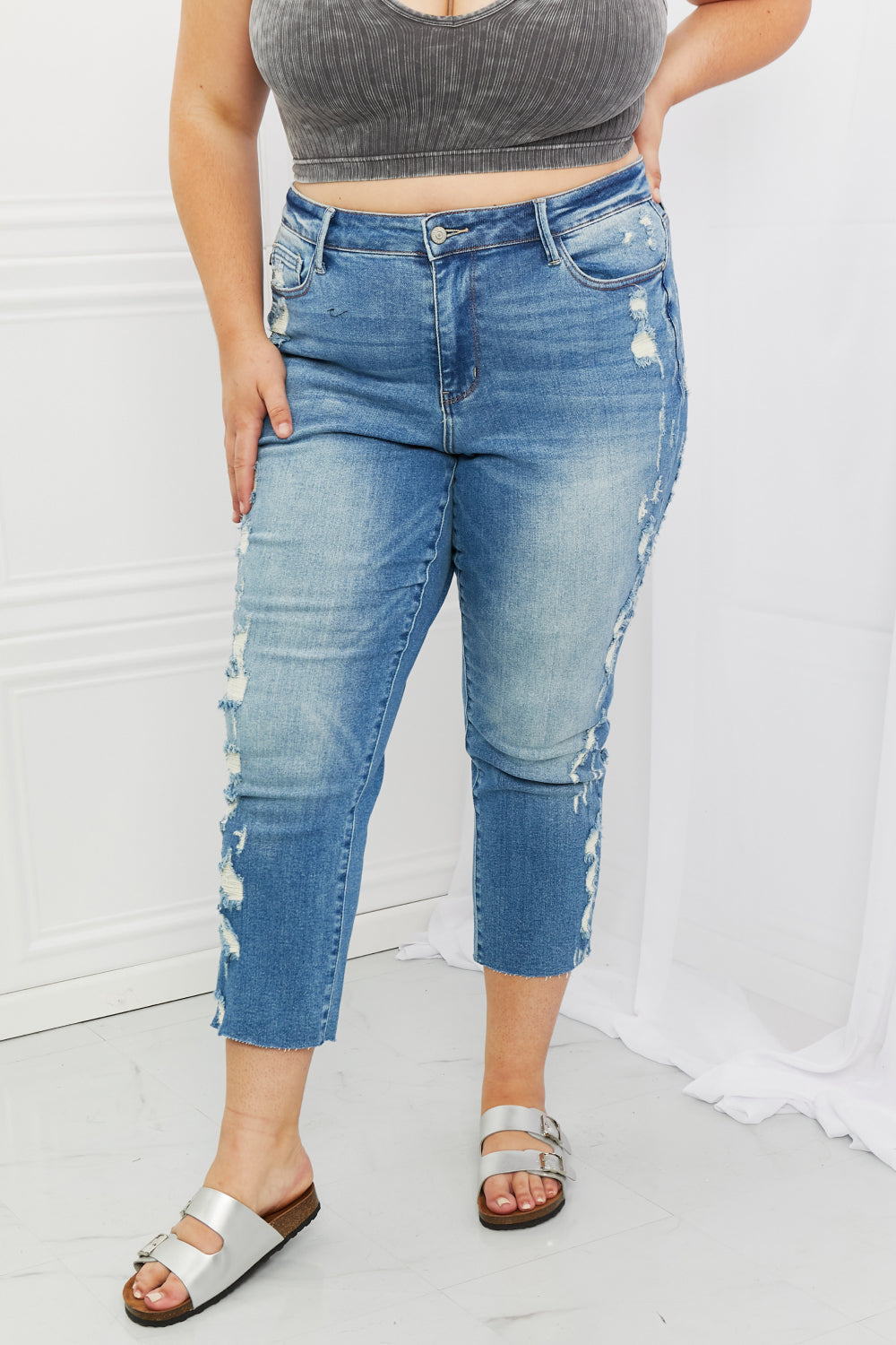 Judy Blue Laila Full Size Straight Leg Distressed Jeans-Mope's Closet