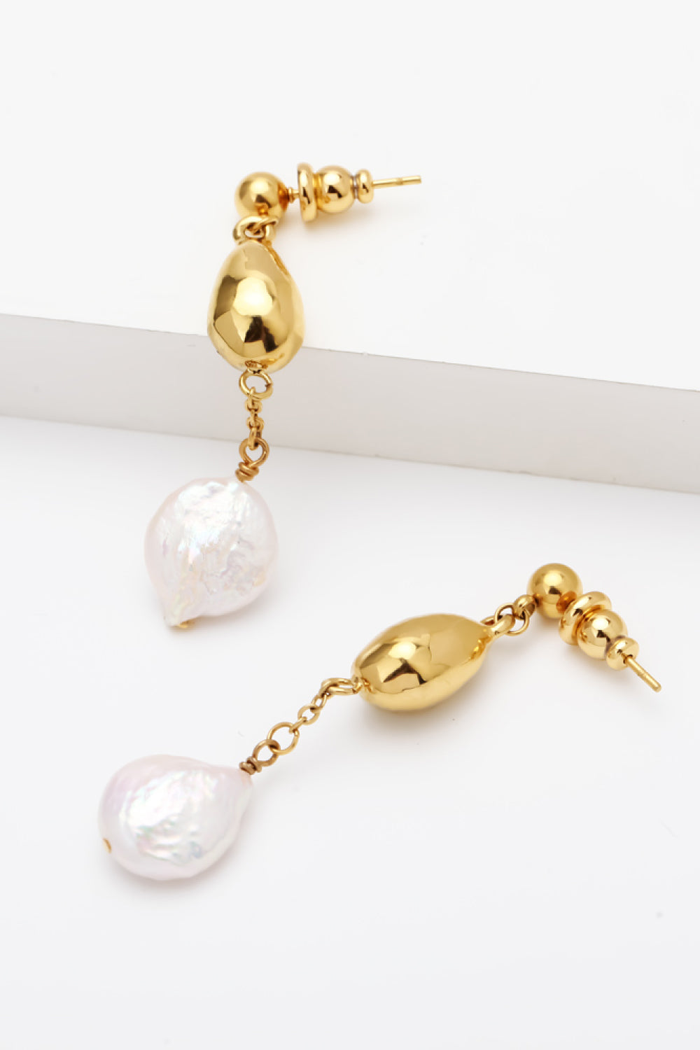 18K Gold-Plated Two-Tone Pearl Drop Earrings-Mope's Closet