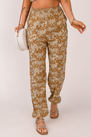 Floral Smocked Waist Pants-Mope's Closet