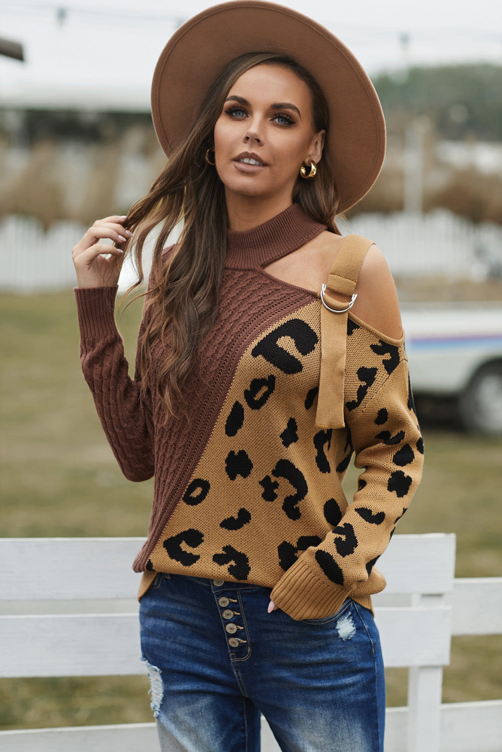 Leopard Block Turtleneck Sweater-Mope's Closet