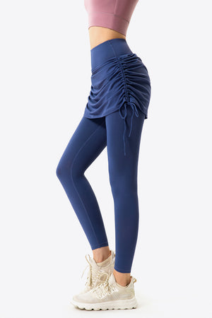 Drawstring Ruched Faux Layered Yoga Leggings-Mope's Closet