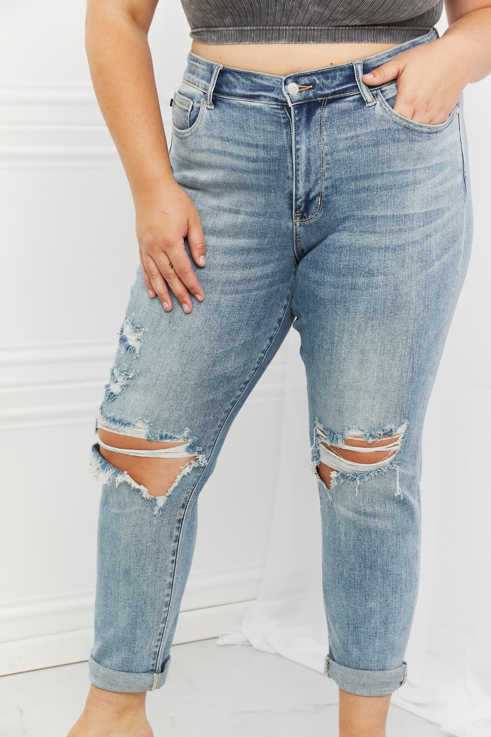 Judy Blue Malia Full Size Mid Rise Boyfriend Jeans-Mope's Closet