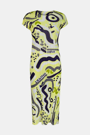 Abstract Print Accordion Pleated Round Neck Midi Dress-Mope's Closet