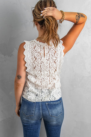 Scalloped V-Neck Lace Tank-Mope's Closet