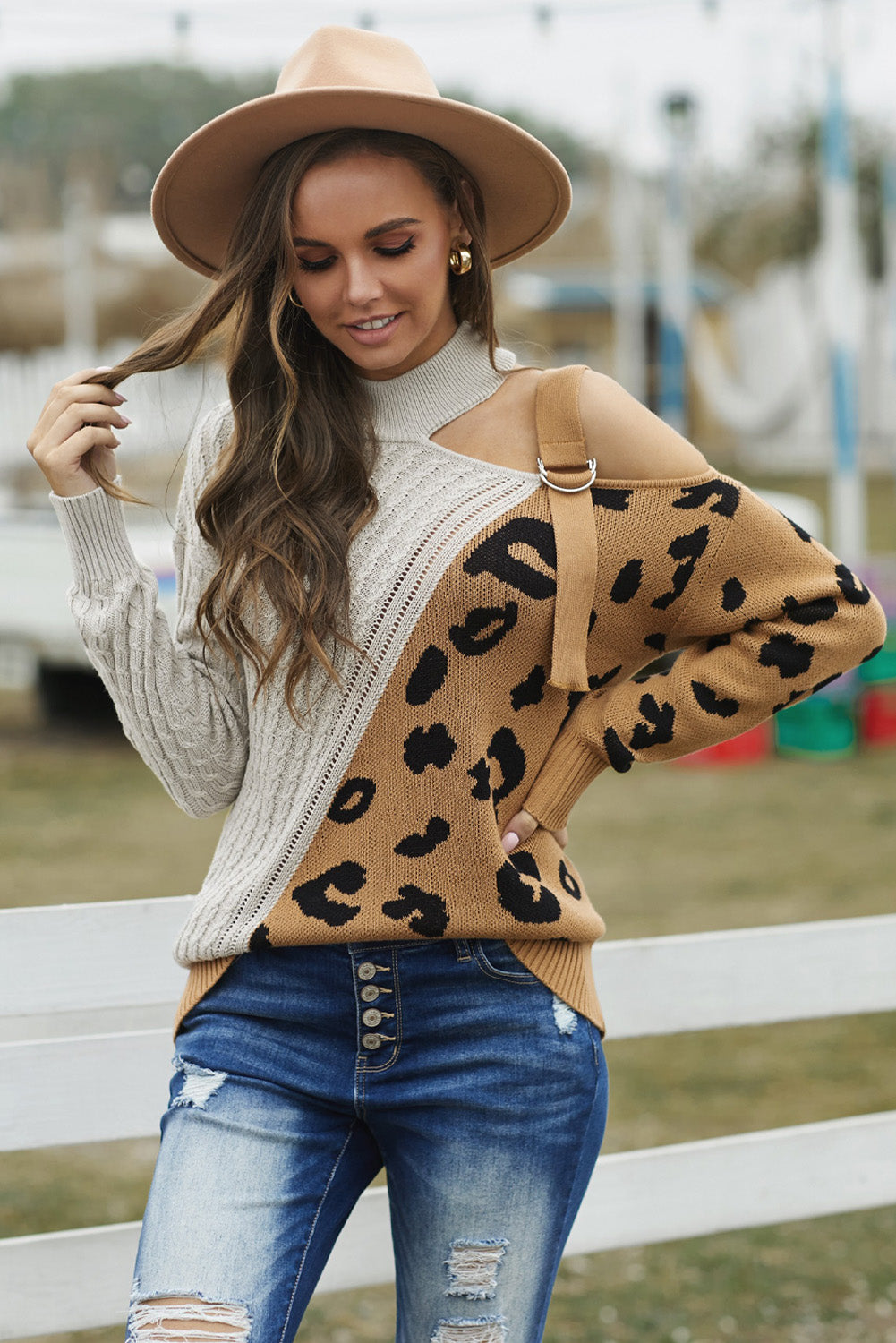 Leopard Block Turtleneck Sweater-Mope's Closet