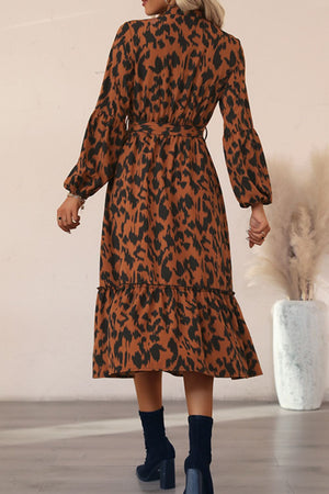 Printed Bubble Sleeve Buttoned Shirt Dress-Mope's Closet