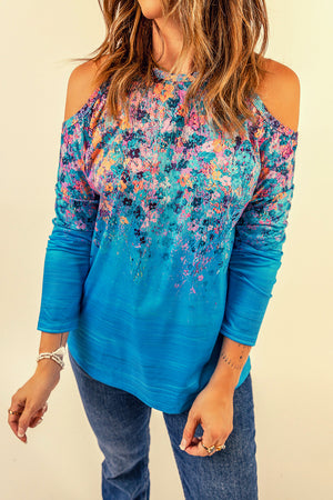 Floral Cold-Shoulder Long Sleeve Round Neck Top-Mope's Closet