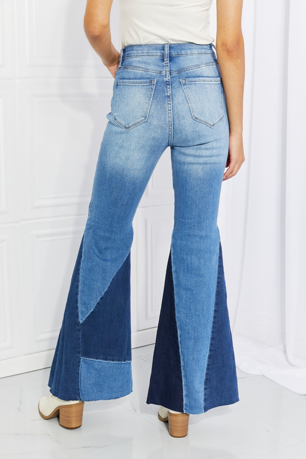 Vibrant Sienna Full Size Color Block Flare Jeans-Mope's Closet