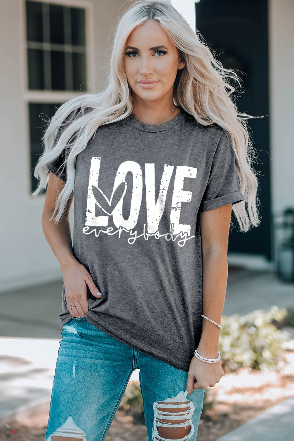 LOVE EVERYBODY Short Cuffed Sleeve T-Shirt-Mope's Closet