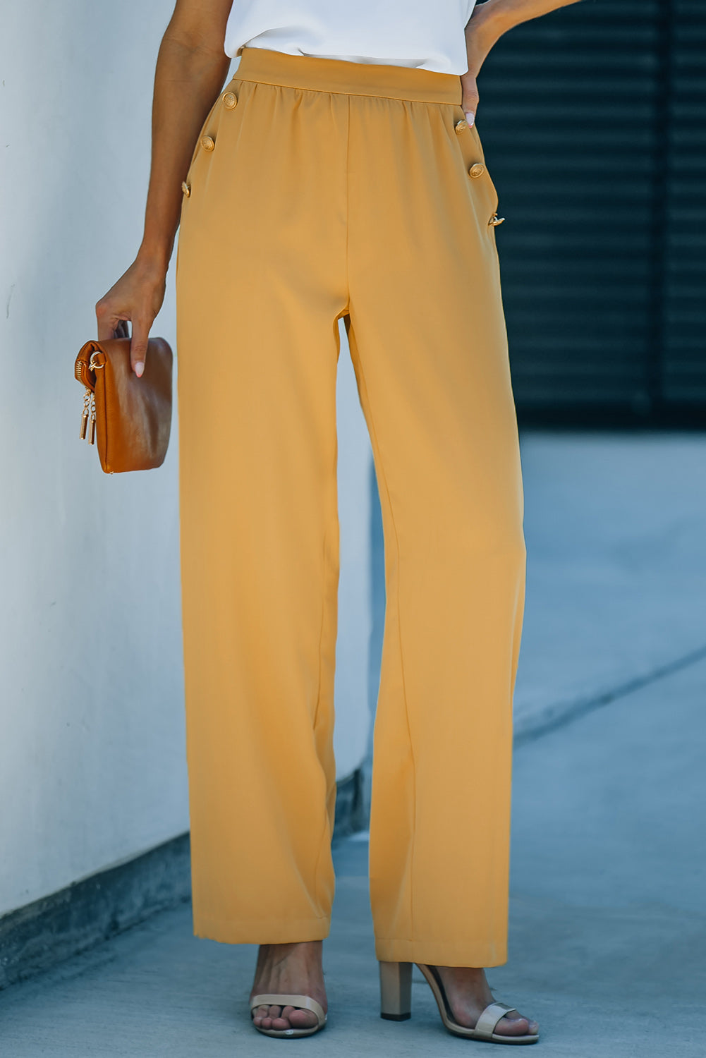 High Waist Wide Leg Pants with Pockets-Mope's Closet