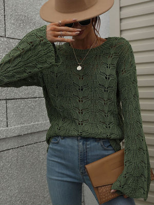 Openwork Dropped Shoulder Knit Top-Mope's Closet